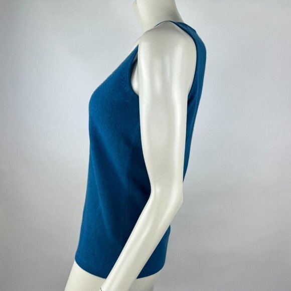 Neiman Marcus Cashmere‎ Tank Top Women M EUC Sleeveless Stretch Scoop Neck Blue - Picture 4 of 9